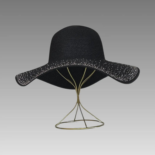 Cappello Da Sole Nero Con Strass