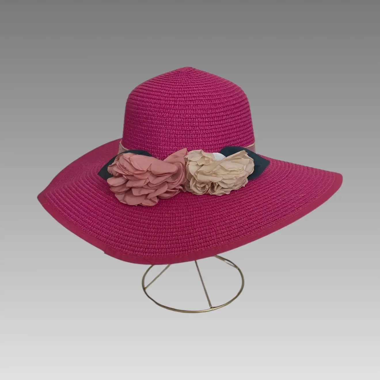 Chapeau De Soleil Avec Fleurs En Tissu Fucsia
