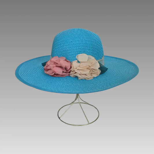 Cappello Da Sole Con Fiori In Tessuto Fucsia