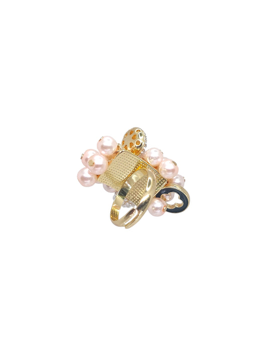 Anello Grappolo Perle Rosa