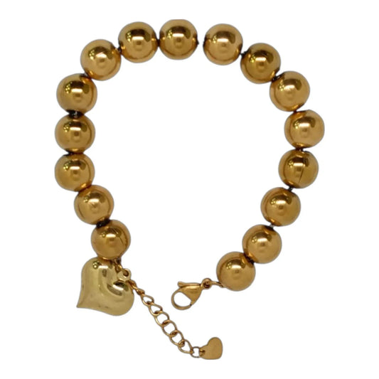 Bracciale Sfere 10mm E Cuore Sonaglio