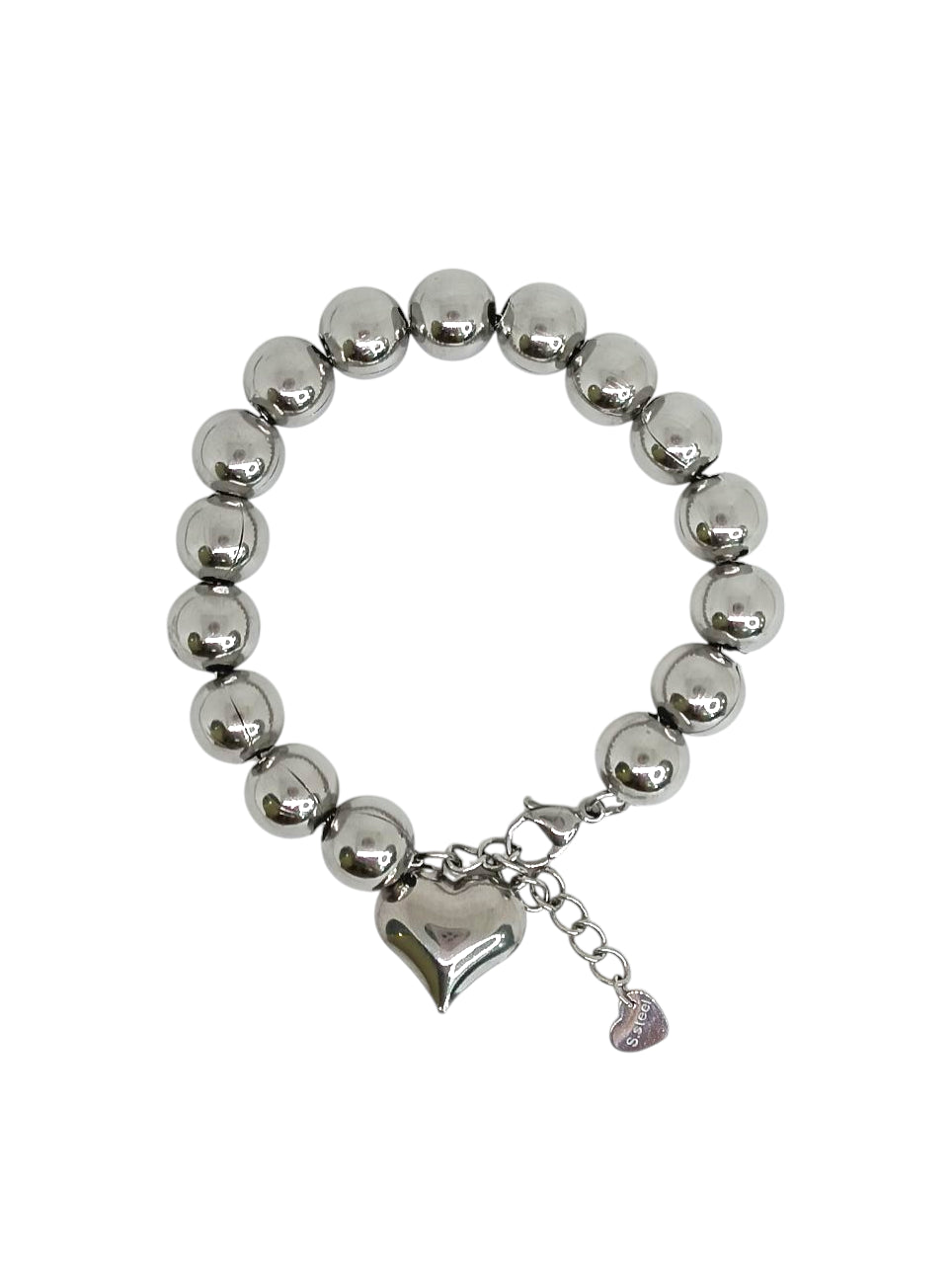 Bracciale Sfere 10mm E Cuore Sonaglio