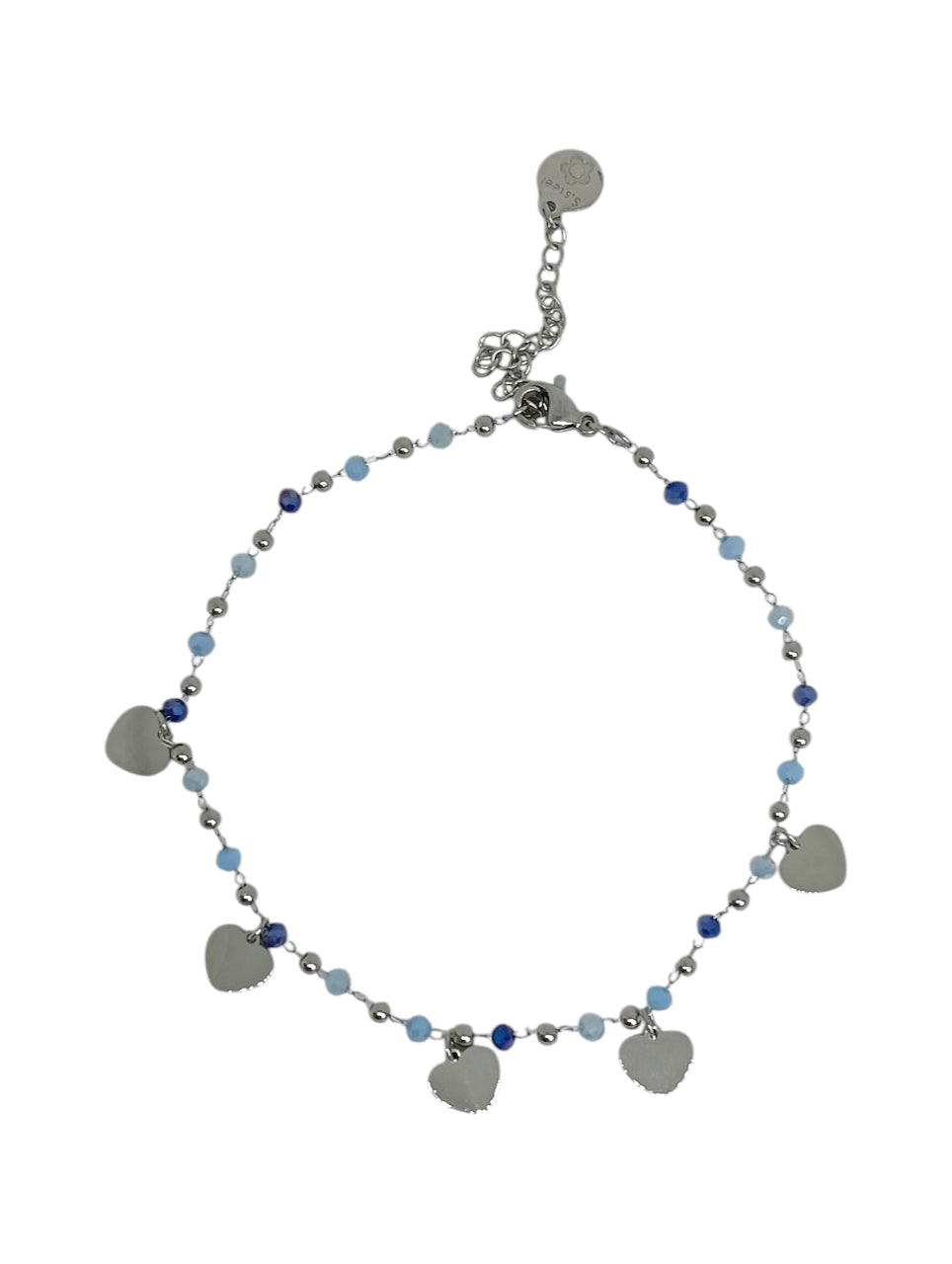 Cavigliera Cristalli Blu e Cuori Silver