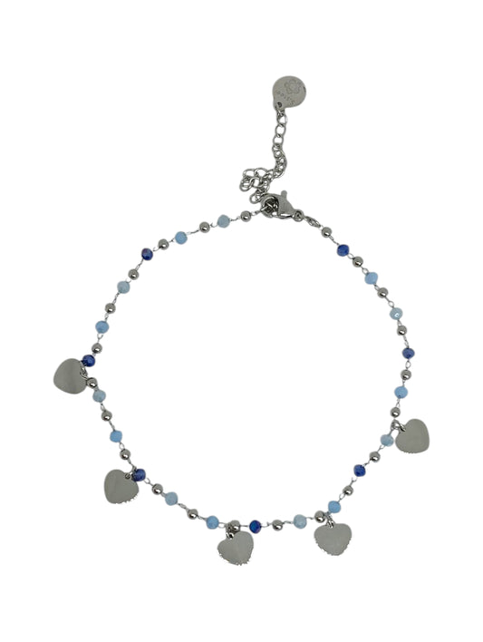 Cavigliera Cristalli Blu e Cuori Silver