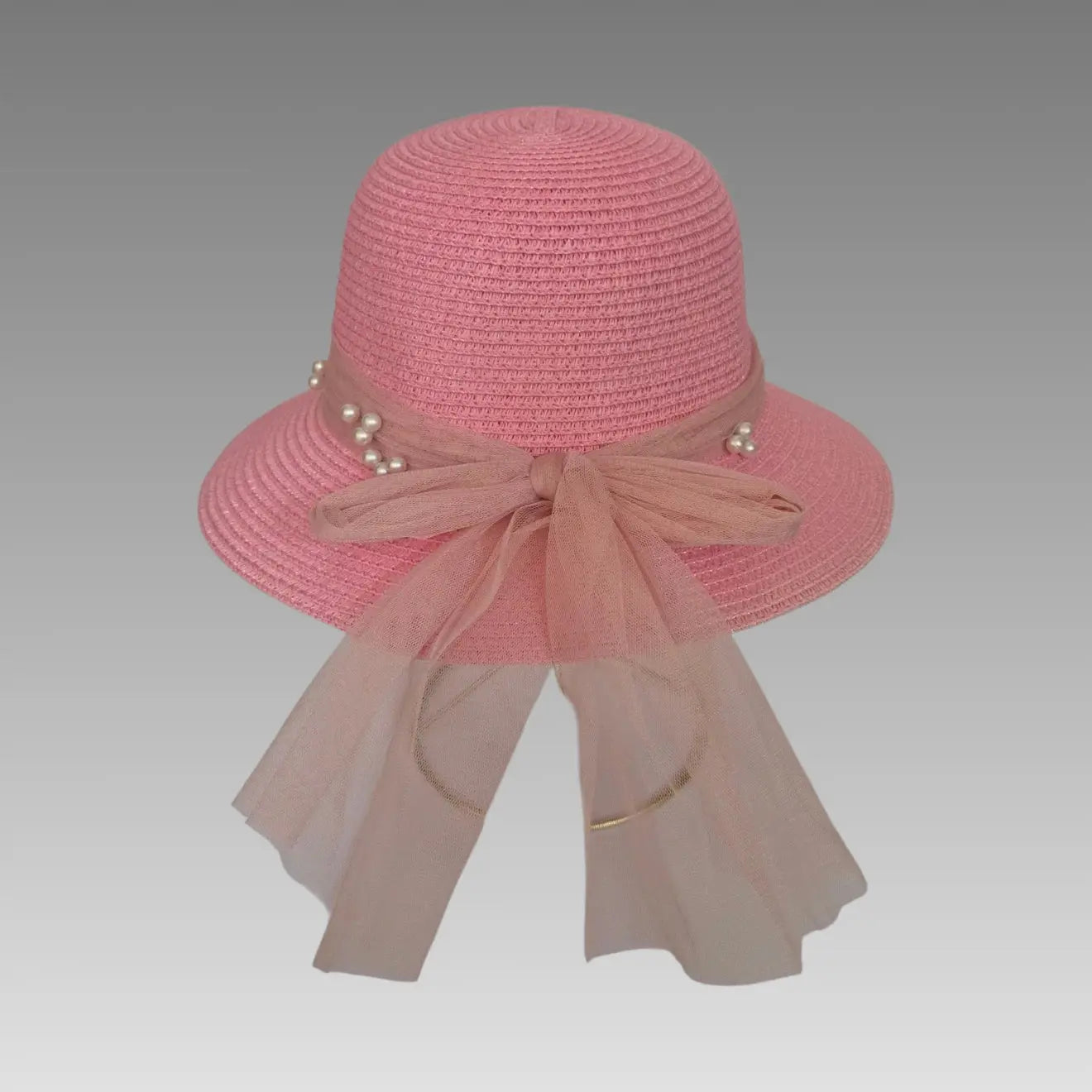 Sombrero de sol con tul y perlas