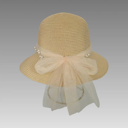 Cappello Da Sole Con Tulle E Perle