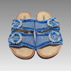 Chancla de denim deshilachado