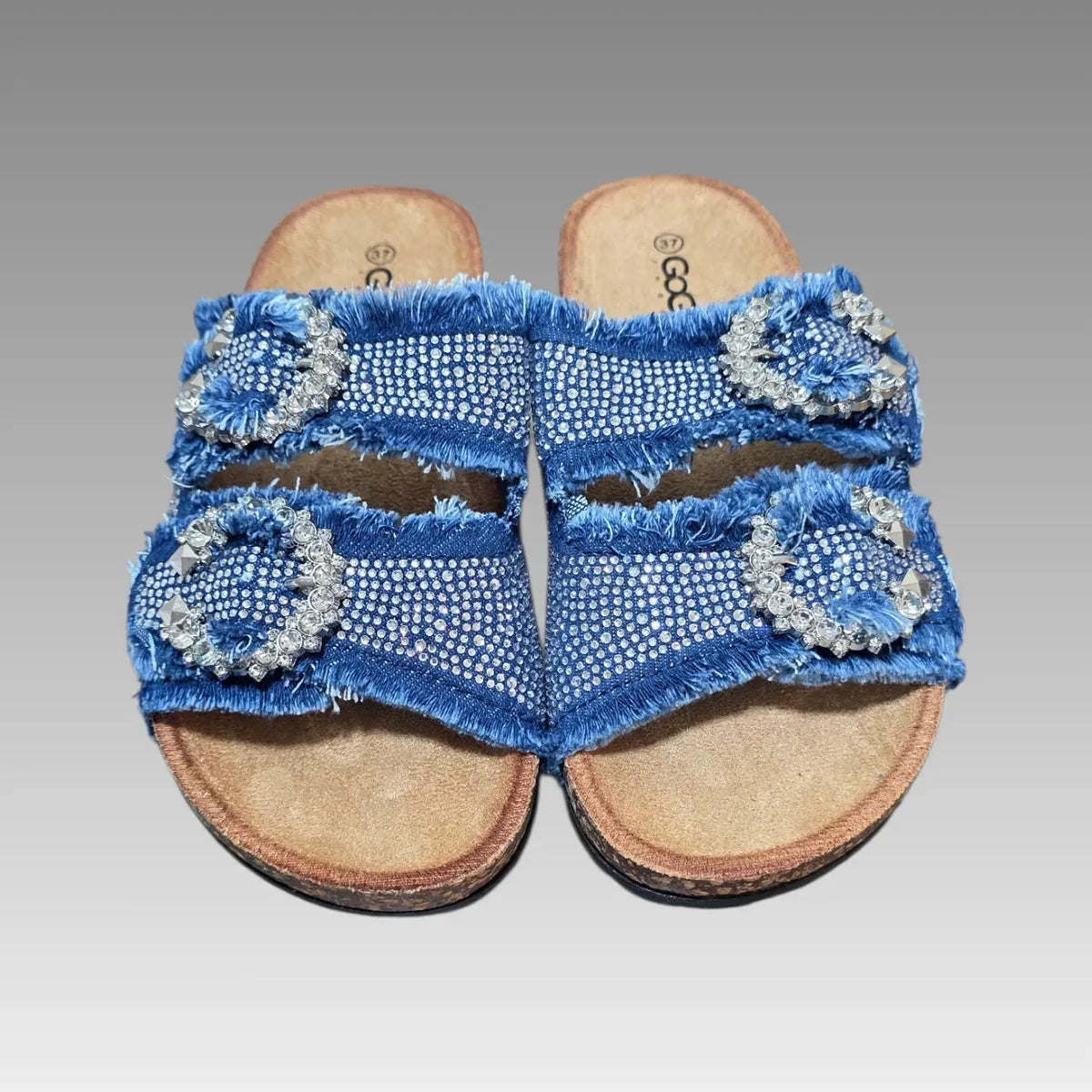 Chancla de denim deshilachado