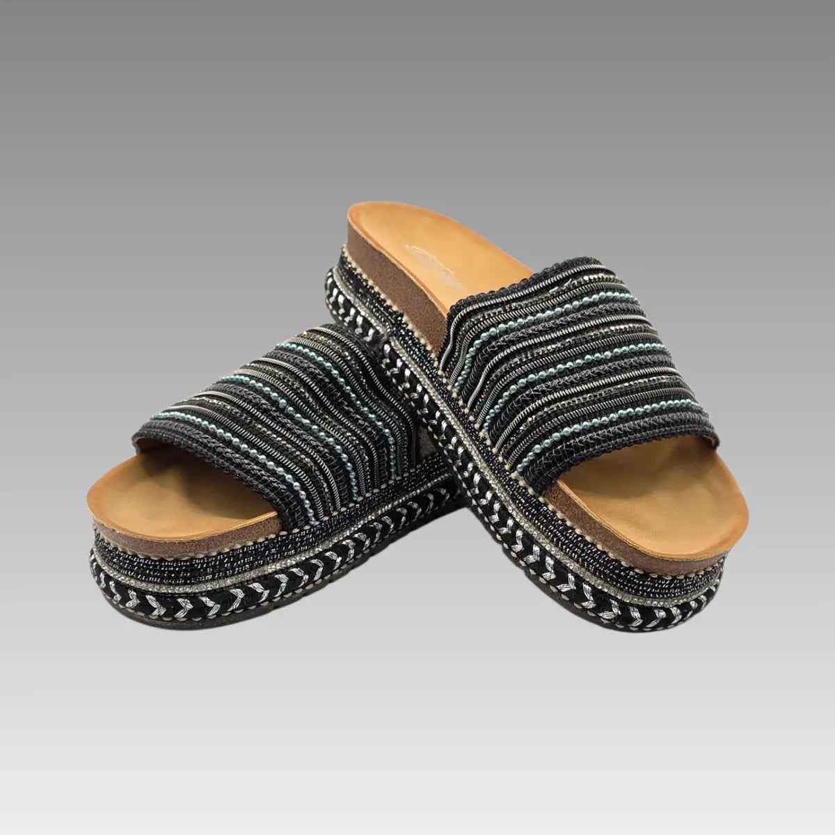 Chancla de tira Boho Chic Negra