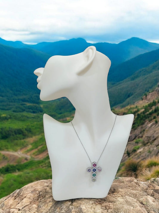 Collana Croce Multicolor Pavé