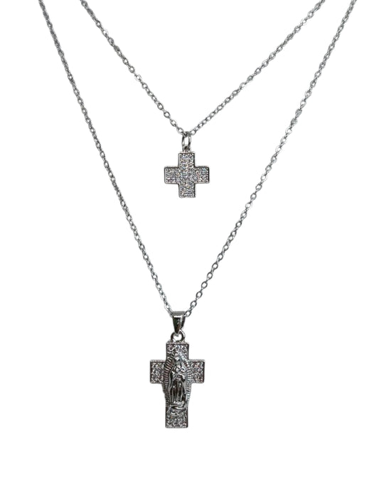 Collana Doppia Croce con Madonnina