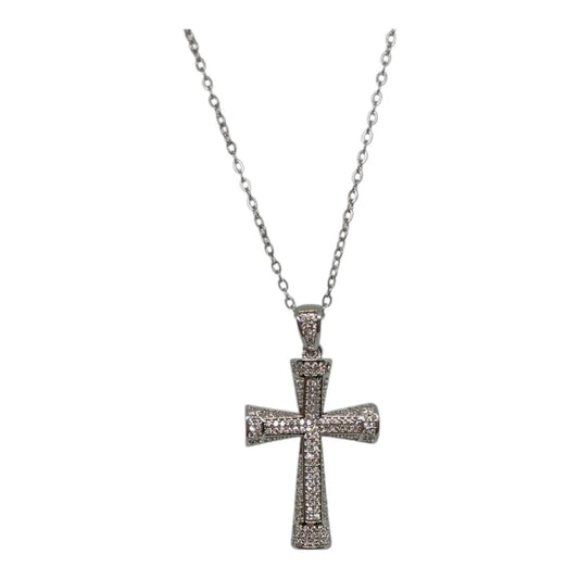Collana Croce di Malta Allungata Pavé Silver