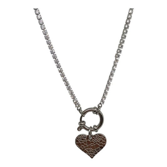 Collana Tennis con Cuore Martellato Silver