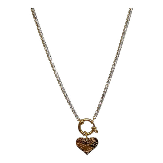 Collana Tennis con Cuore Martellato Silver