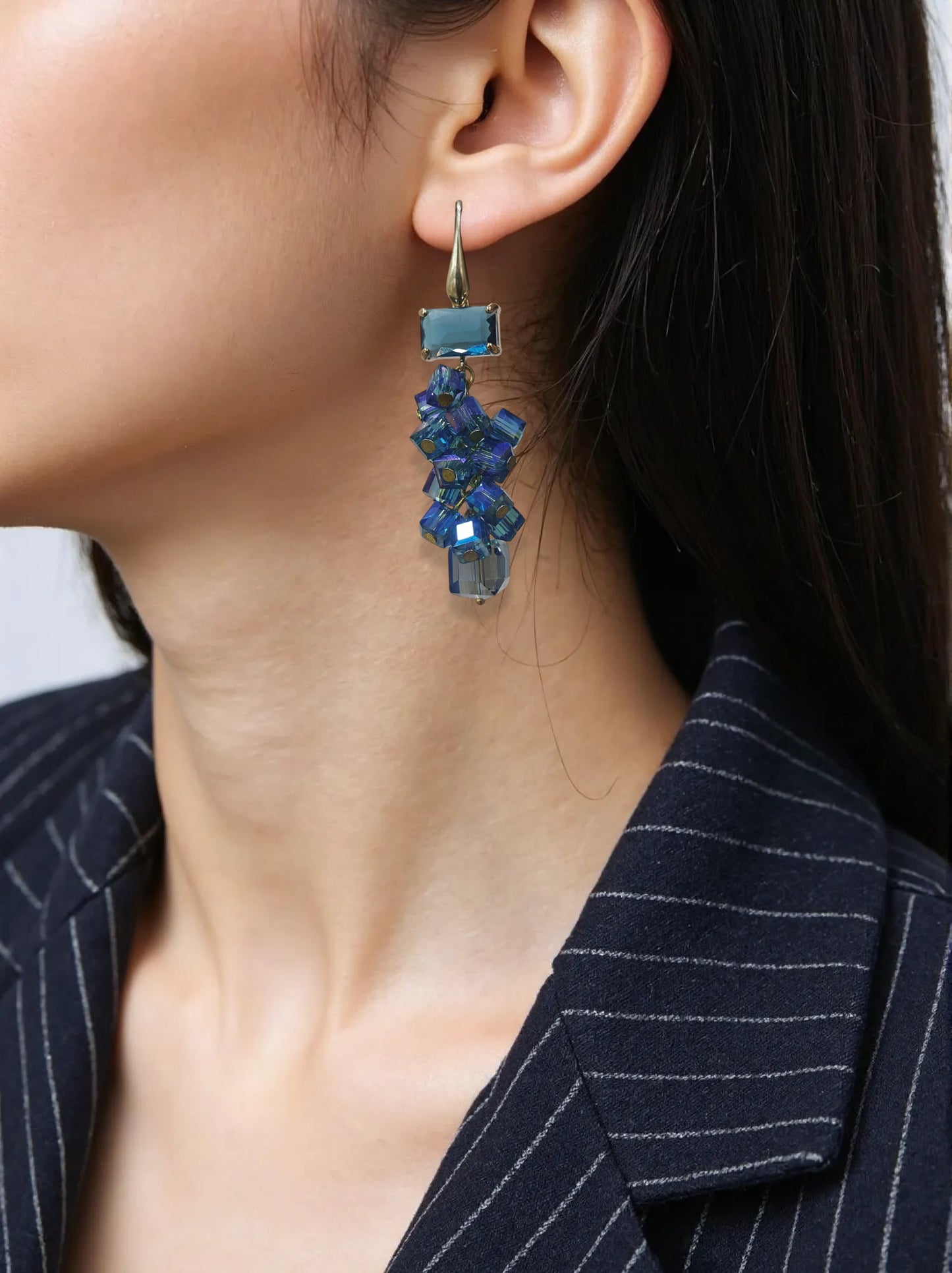 Orecchini Grappolo Cristallo Blu