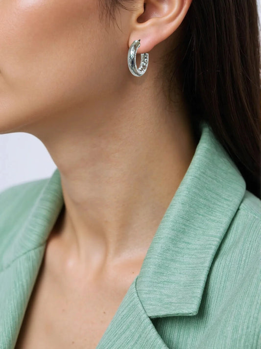 Orecchini Circle Martellato Silver