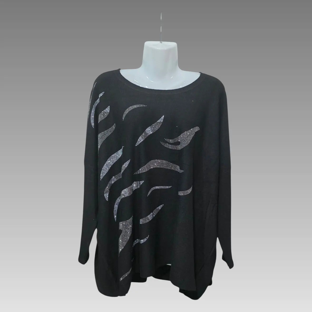Maglia Oversize Con Strass Nero Splendi