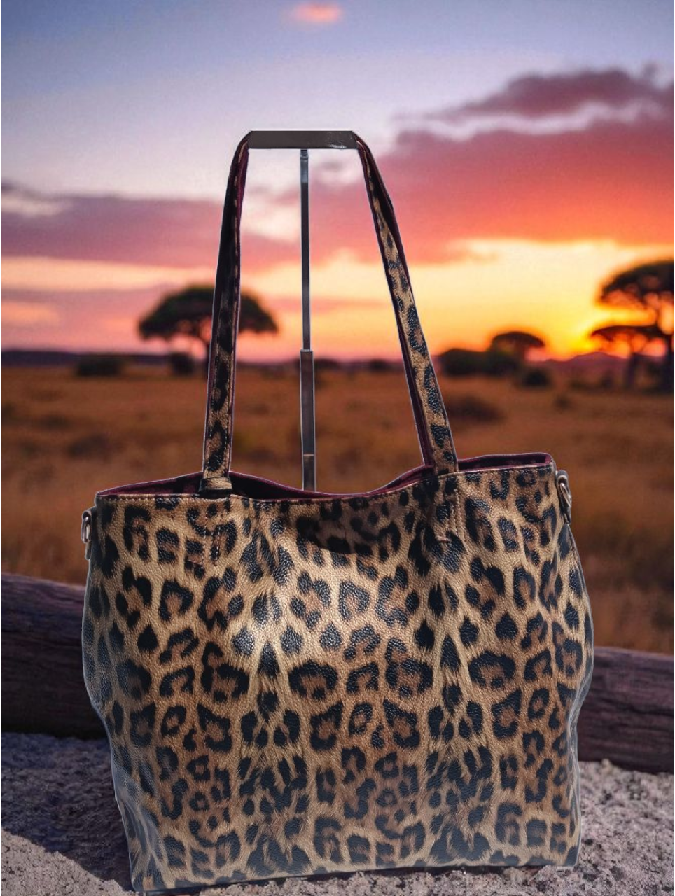 Borsa Animalier Double Face Leopardata e Vinaccio