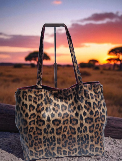 Borsa Animalier Double Face Leopardata e Vinaccio