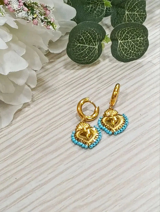 Orecchini Cuore Sacro E Perline Turchesi Splendi