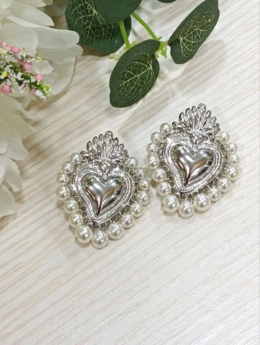 Orecchini Cuore Sacro Con Perle