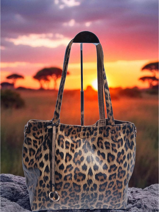 Borsa Animalier Double Face Leopardata e Tortora
