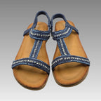 Sandalia T-Strap Denim Strass