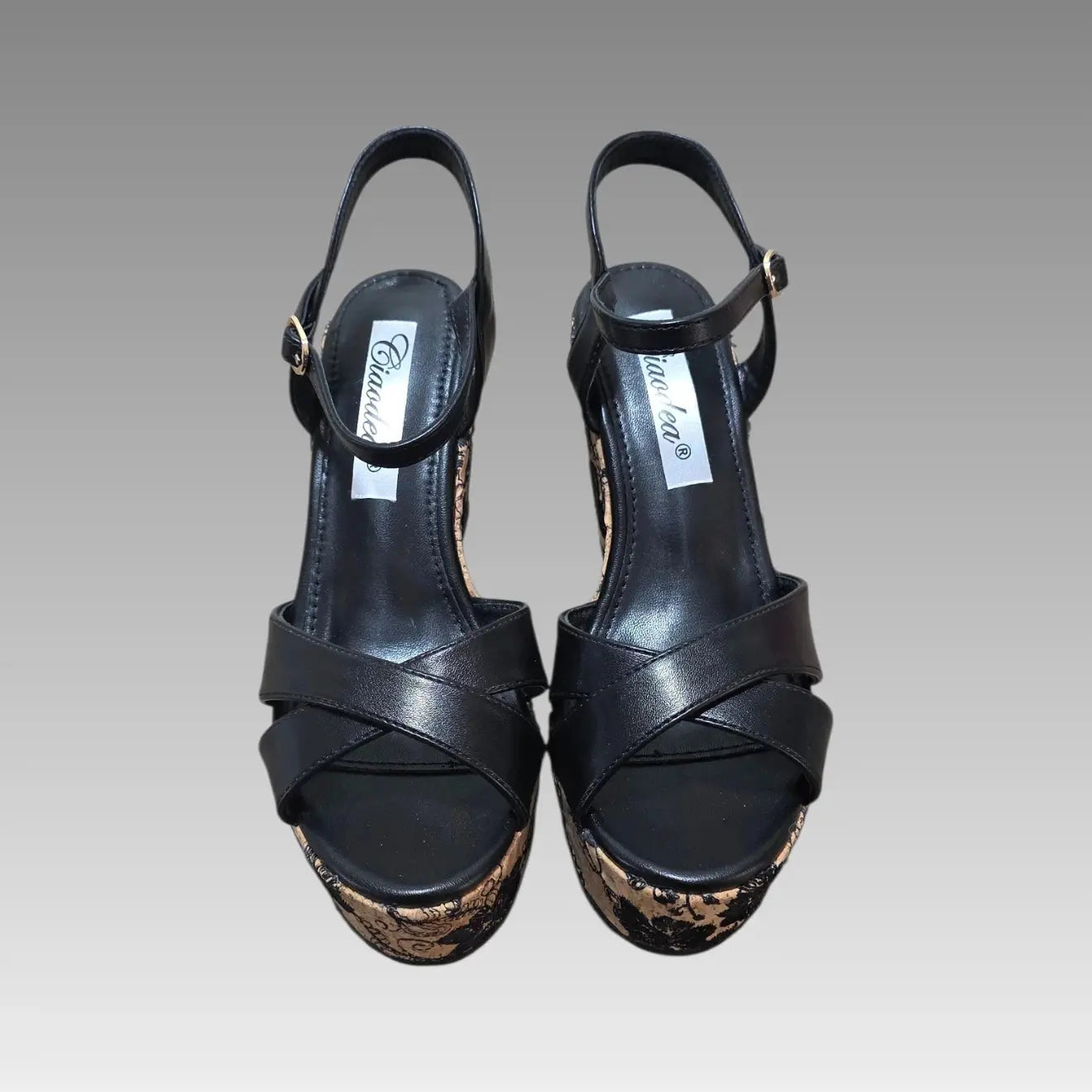 Sandalia de cuña Floral Black