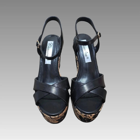 Sandalo Zeppa Floral Black