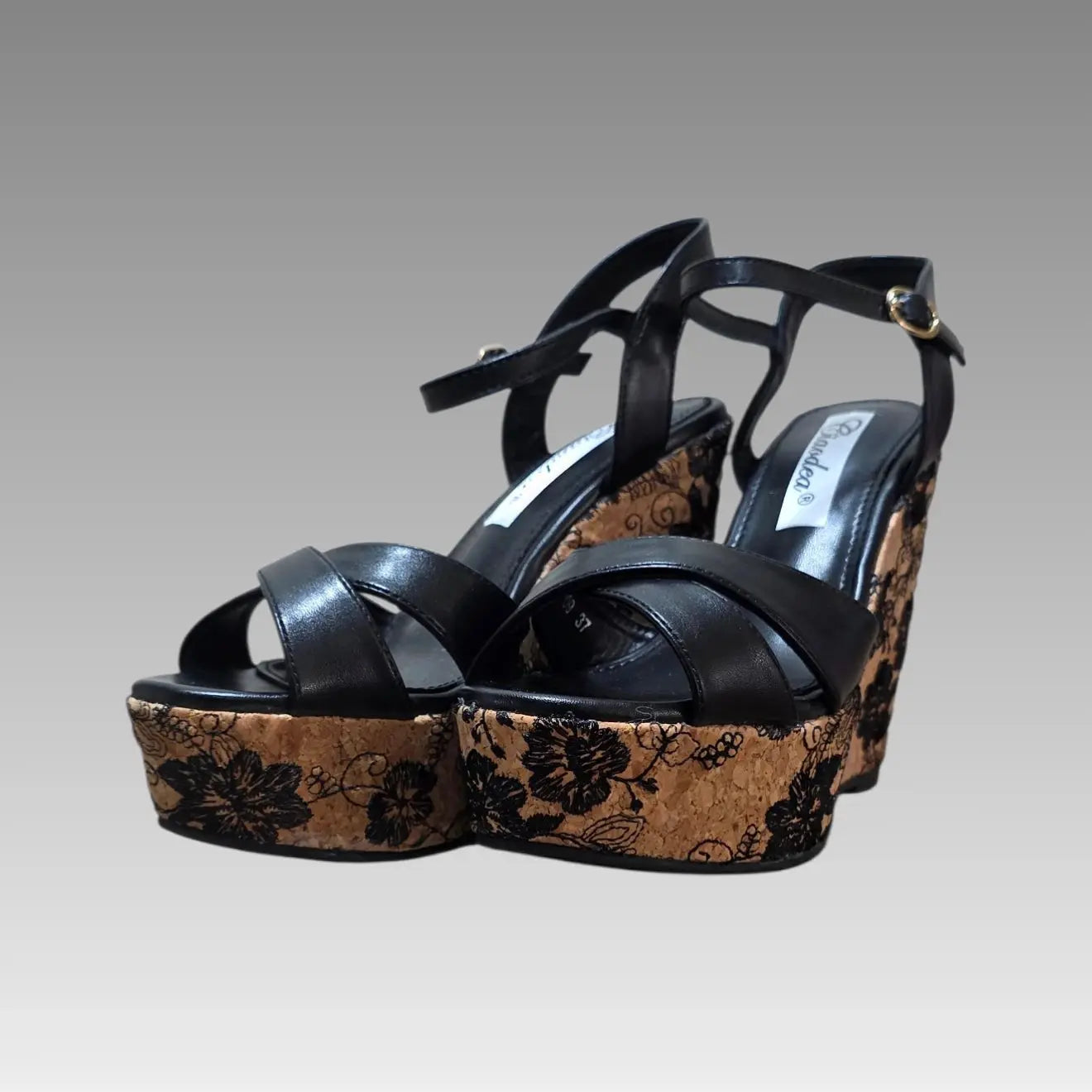 Sandalia de cuña Floral Black