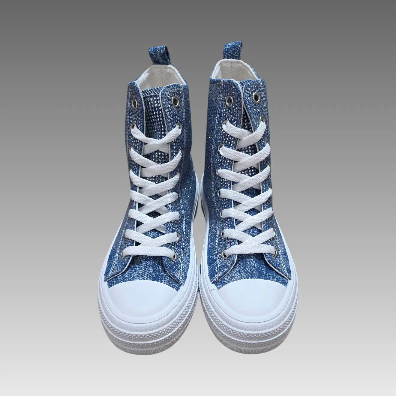 Sneakers Alte Platform Denim E Strass Splendi