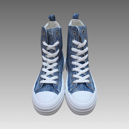 Sneakers Alte Platform Denim E Strass Splendi