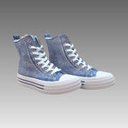 Sneakers Alte Platform Denim E Strass Splendi