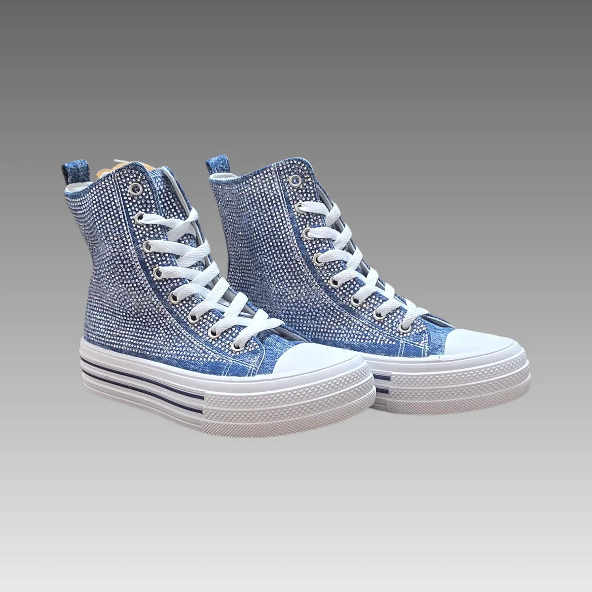 Sneakers Alte Platform Denim E Strass Splendi