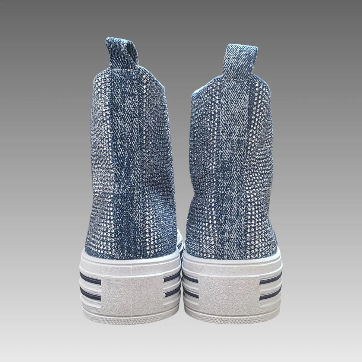 Sneakers Alte Platform Denim E Strass Splendi