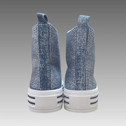 Sneakers Alte Platform Denim E Strass Splendi