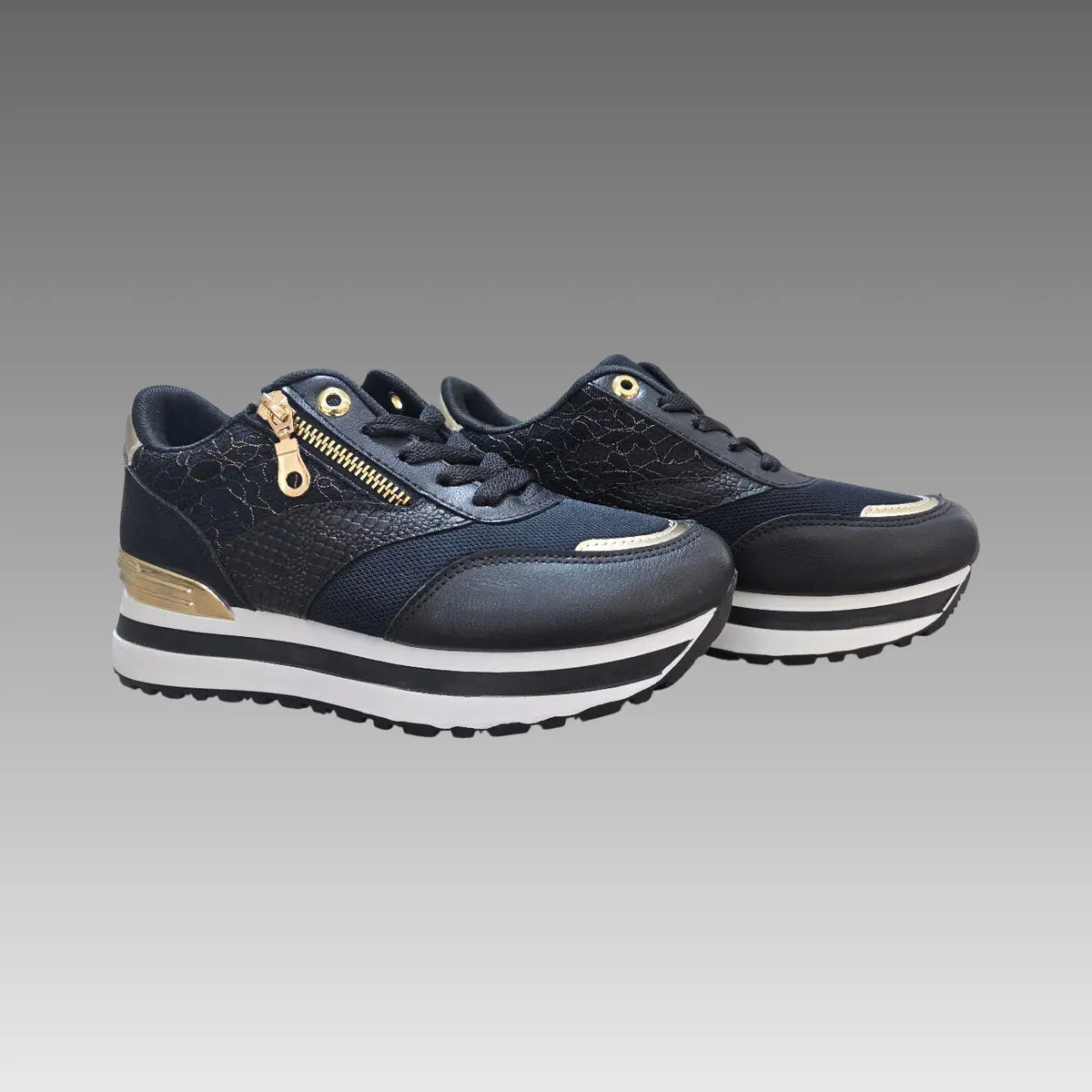Sneakers Platform Pizzo E Cerniera Gold Splendi