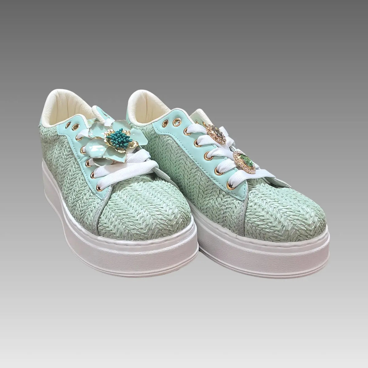Sneakers Platform Rafia E Fiore Gioiello Splendi