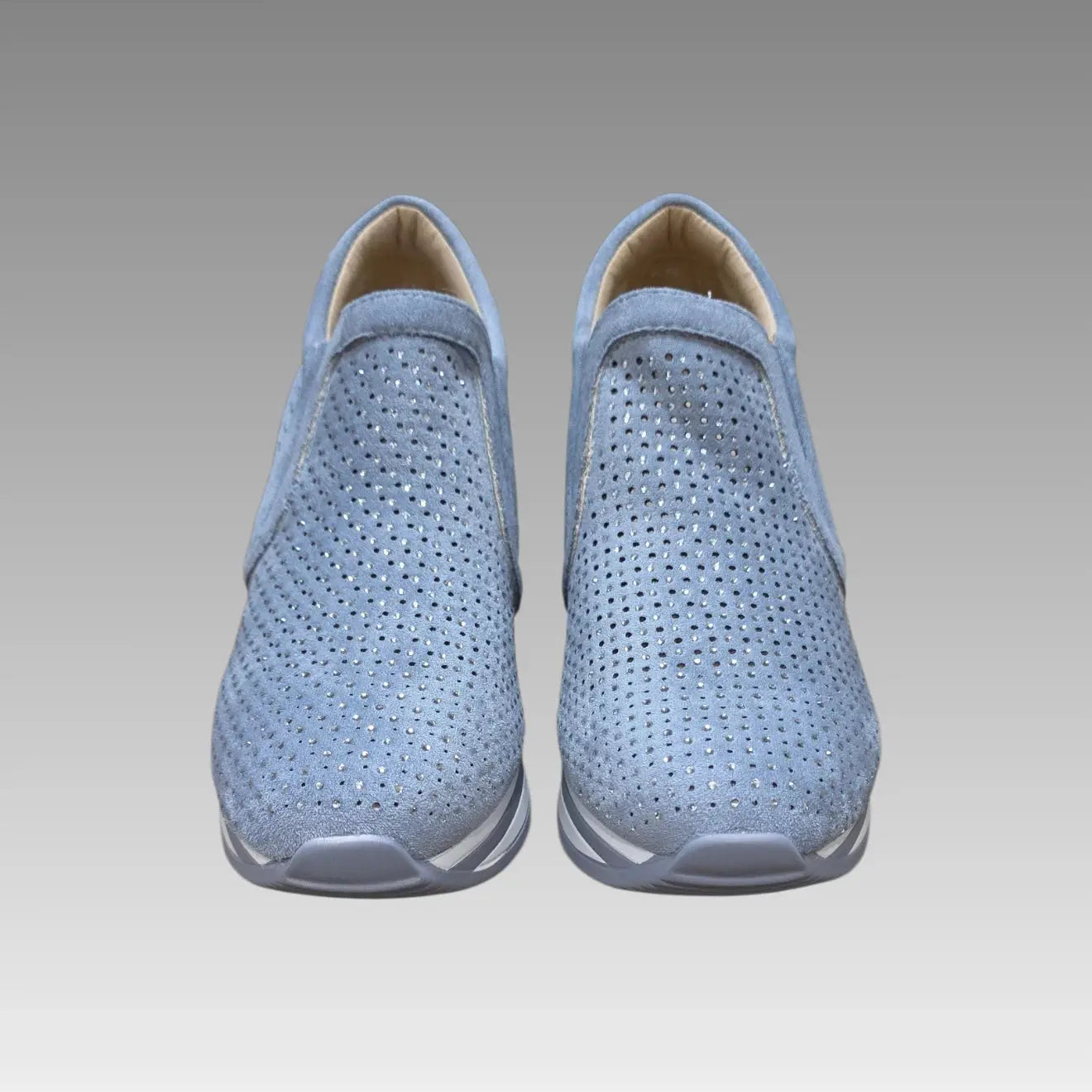 Sneakers tipo plataforma sin cordones con pedrería