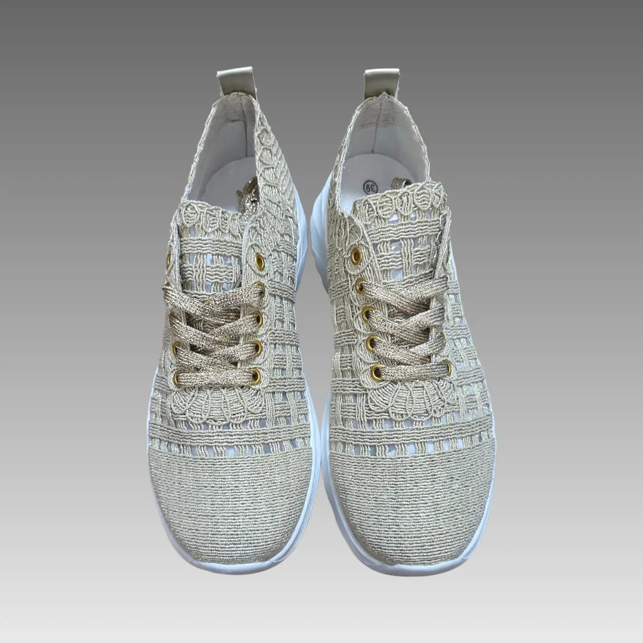 Sneakers Traforate In Rafia Super Leggere Gold Splendi