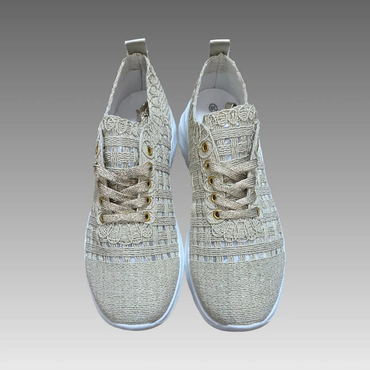 Sneakers Traforate In Rafia Super Leggere Gold Splendi