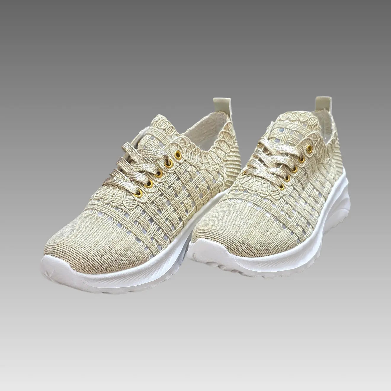 Sneakers Traforate In Rafia Super Leggere Gold Splendi